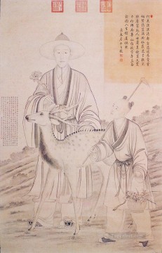  brillante Pintura - Emperador Qianlong coleccionando Lingzhi Lang brillante tinta china antigua Giuseppe Castiglione